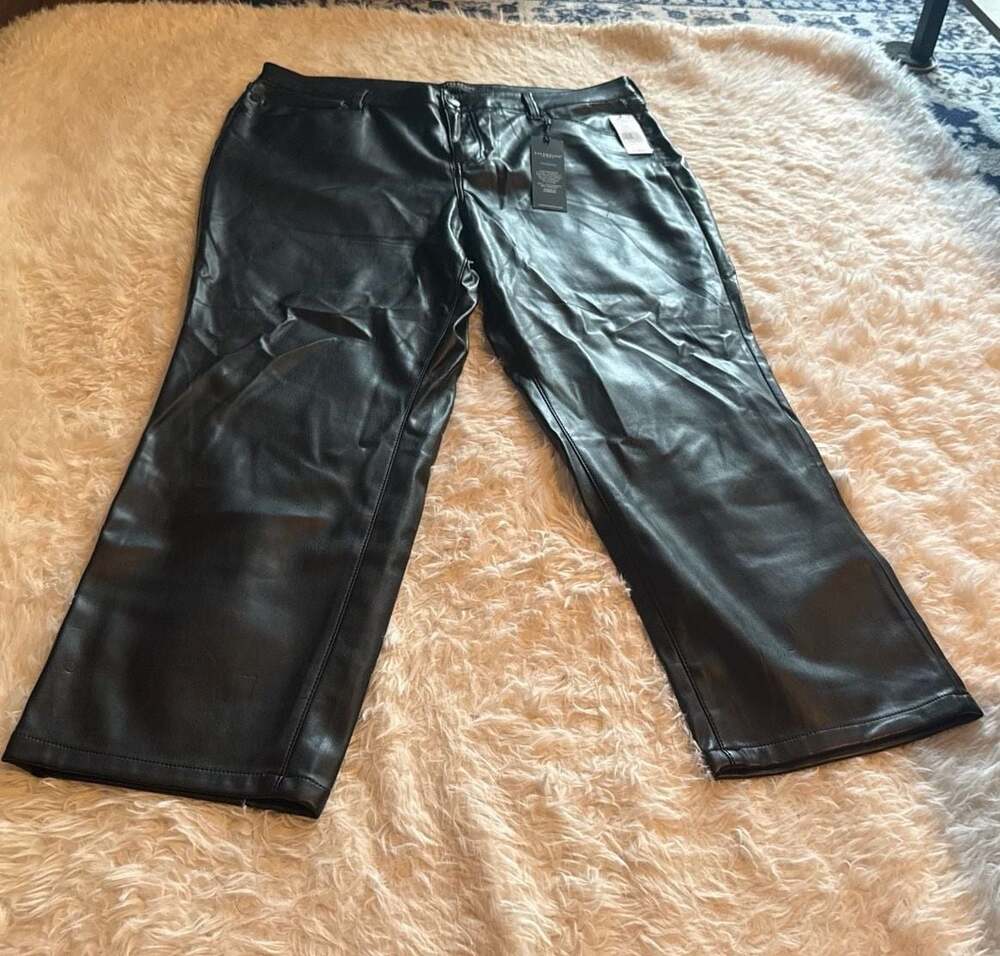 Liverpool Kennedy Crop Straight Faux Leather Pants Black Size 16/33